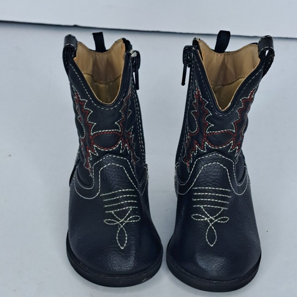 Justice Boys Toddler Black Western Cowboy Boots Side Zip Embroidered Size US 3